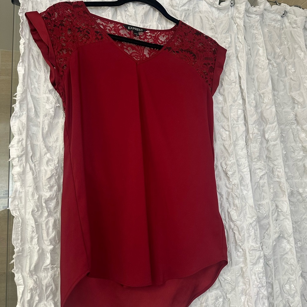Express Women's Red Lace Top